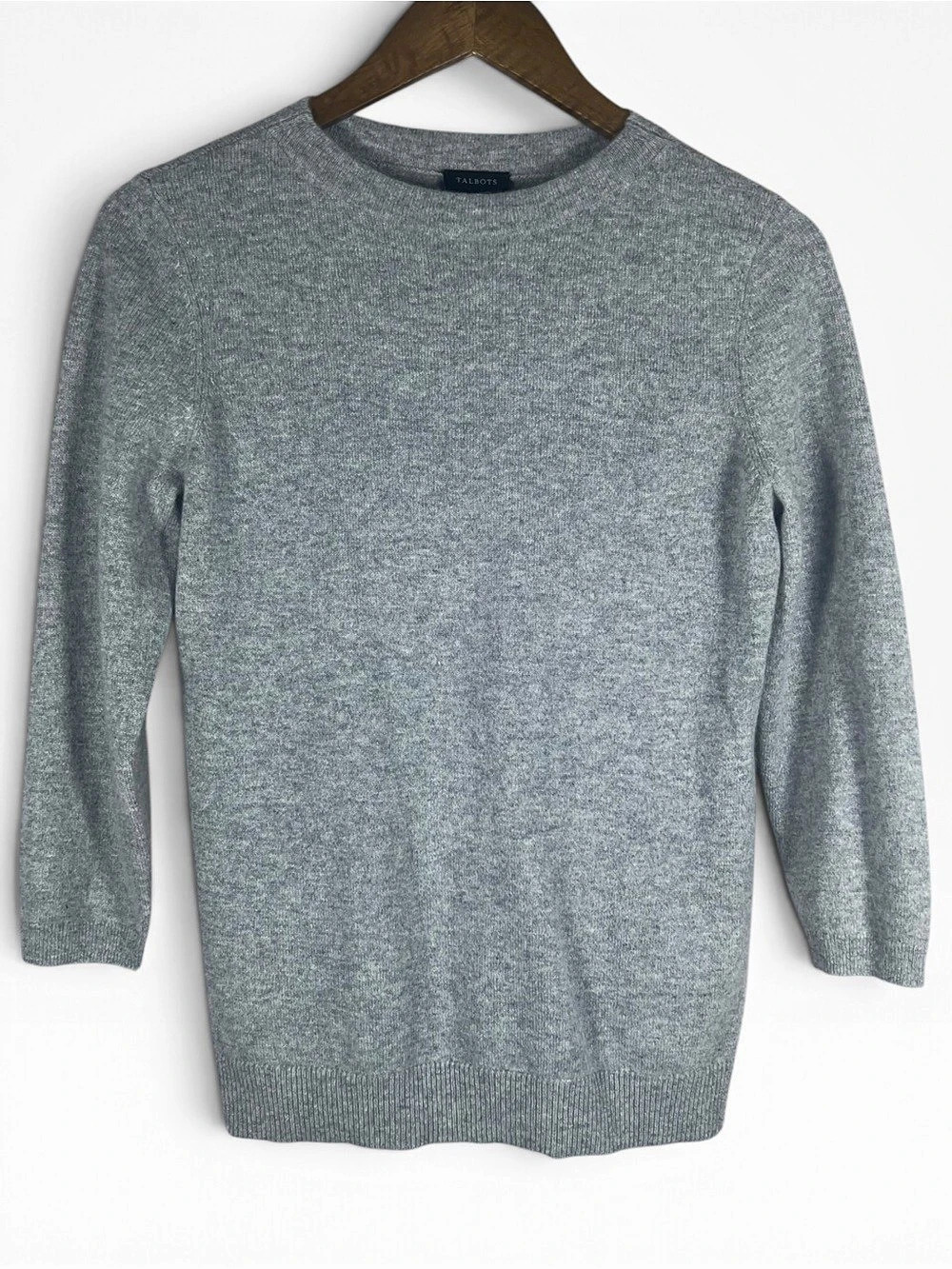 Talbots Cashmere Crewneck Sweater Womens Small Gray 3/4 Sleeve
